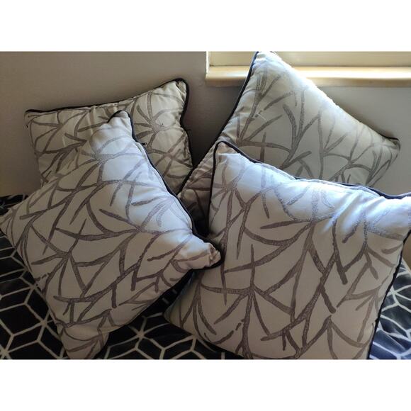 Set of Four Modern Silver Tree Decorative Throw Pillows - Picture 1 of 5